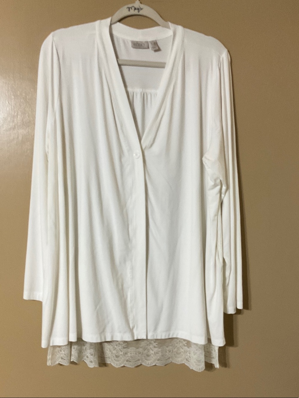 LOGO by Lori Goldstein Cream Long Sleeve Jacket Lace Hem